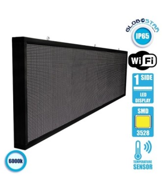 GLOBOSTAR® DISPLAY 90290 Κυλιόμενη Ψηφιακή Επιγραφή P10 Μονής Όψης LED AC 220-240V Αδιάβροχο IP65 Ψυχρό Λευκό 6000K - WiFi Control μέσω FK APP - Αισθητήρας Θερμοκρασίας & Υγρασίας - Μ264 x Π9 x Υ72cm - 2 Χρόνια Εγγύηση